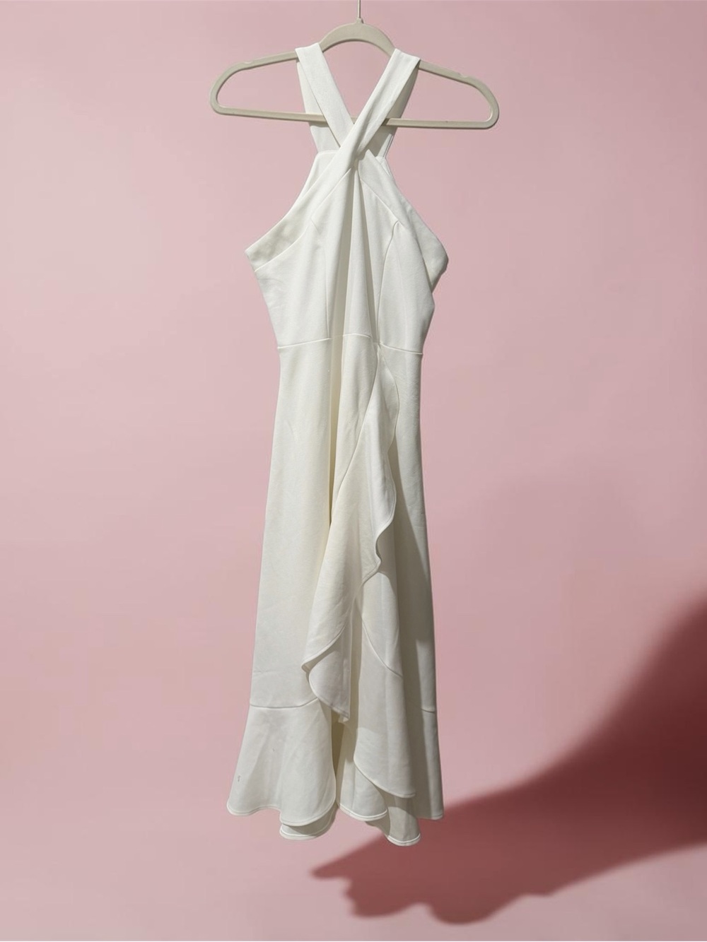 White Bbonlinedress Halter Cocktail Women Dress Ruffle Midi Dress